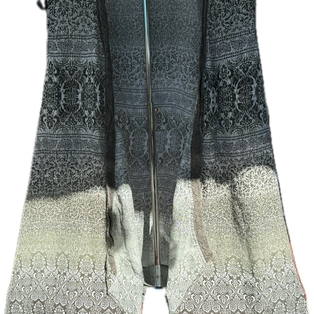 Retro Christopher & Banks Retro Green Crochet Open Long Cardigan Size L